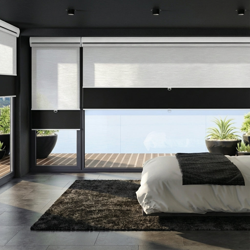 Sulugood Dual Cordless Light Filtering Jacquard and Blackout Fabric Roller Shades