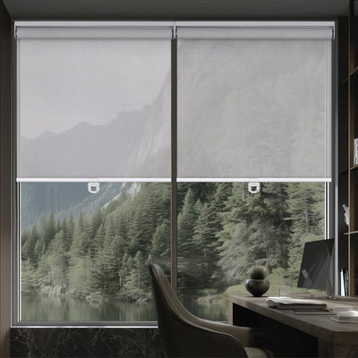 Sulugood Spring Cordless Different Light Transmittance Sunweave Fabric Roller Shades installed in modern office.
