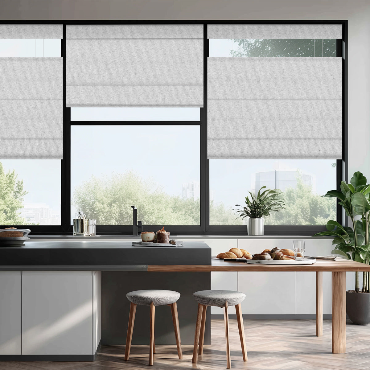 Sulugood No Drill Top Down Bottom Up Motorized Roman Shades