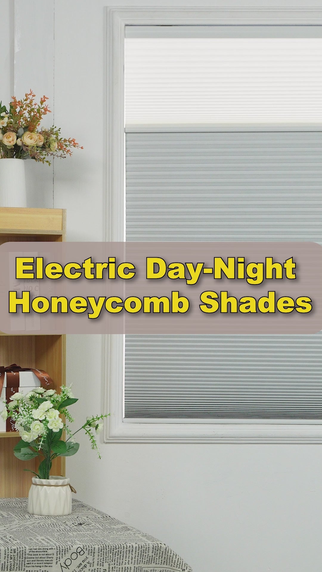 Load video: Sulugood Motorized Cellular Shades Day and Night Cordless Cellular Blinds