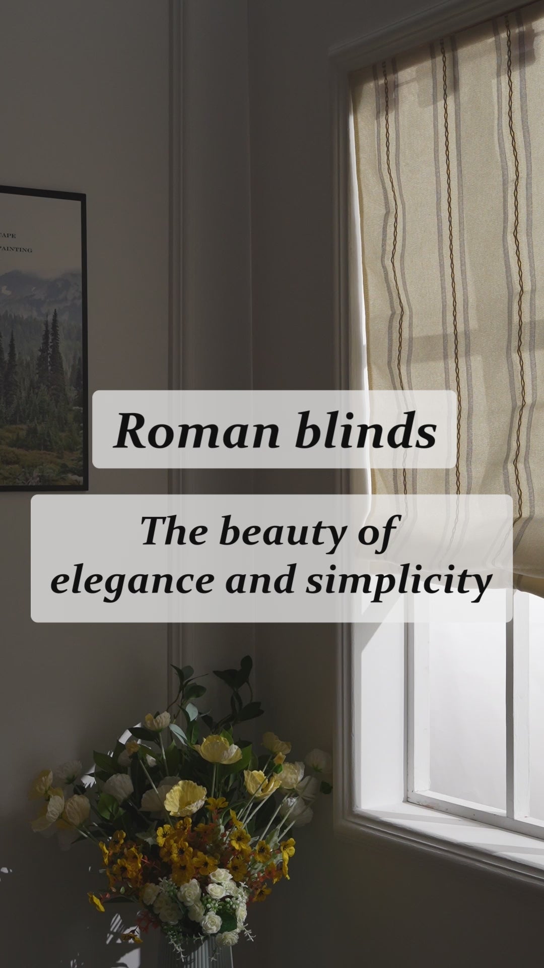 Load video: Sulugood Custom Cotton Linen No Drill Cordless Light Filtering Relaxed Roman Shade